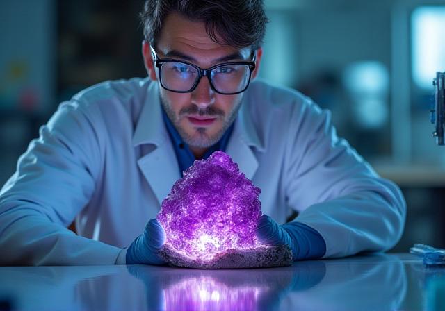Geologo al lavoro con cristalli