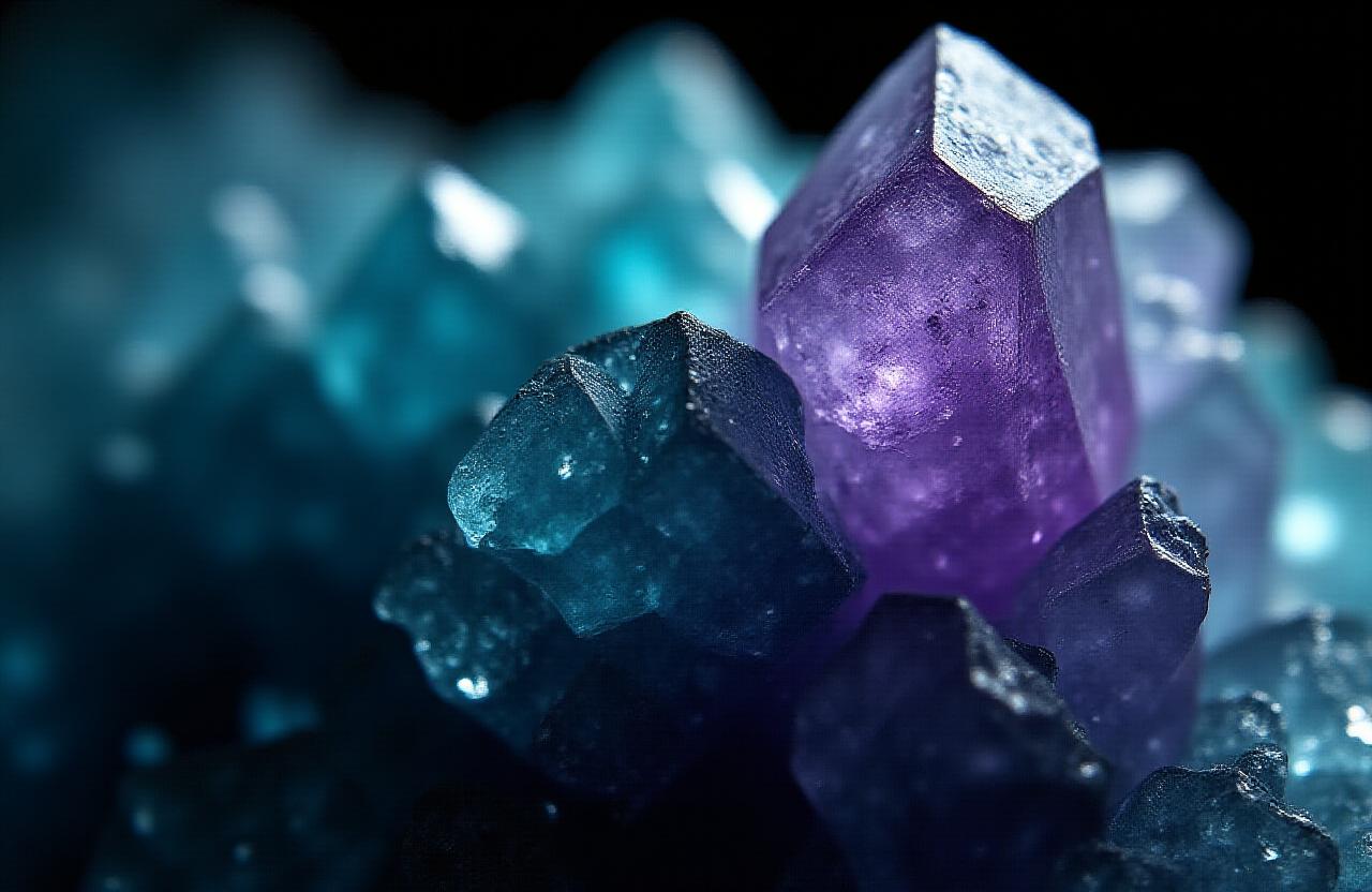 Primo piano di un cristallo di fluorite rifinito come opera d'arte